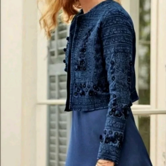 NEW Soft Surroundings Cropped Jacket Large Theodora Blue Bolero Boho Festival - Picture 5 of 7